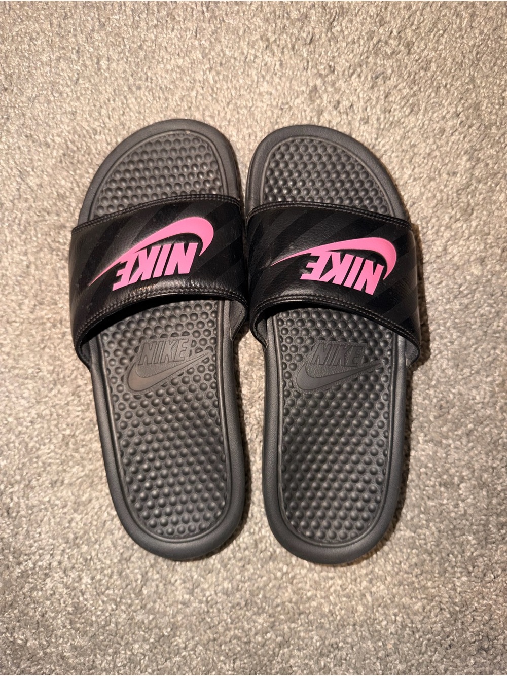 Nike Black Women's Slide Sandals with Pink Logo Accent